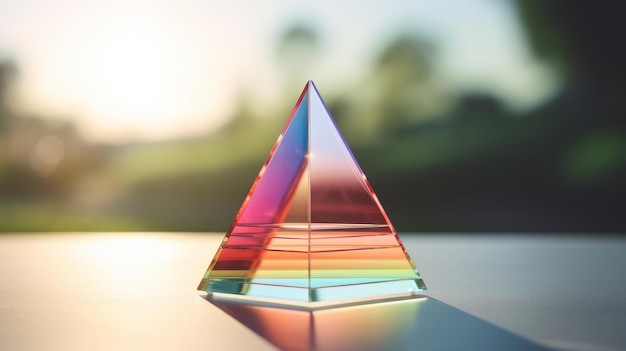 Foto regenbogenfarbene pyramide auf dem tisch