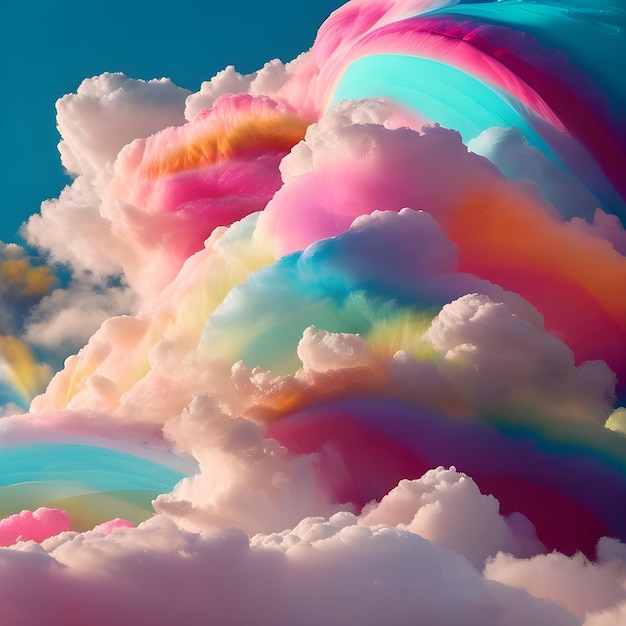 Regenbogenfarbene Zuckerwattewolken