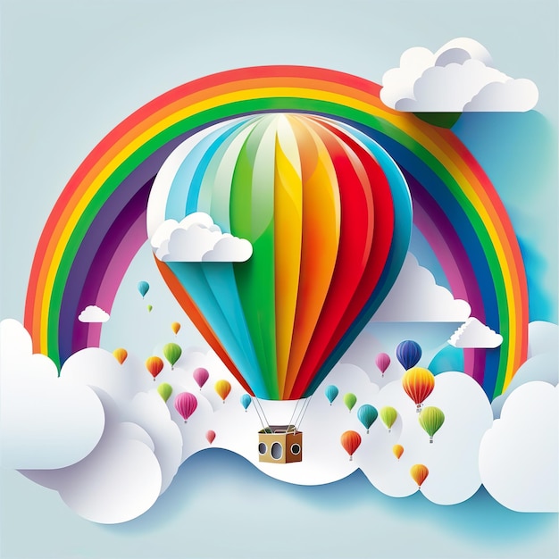 Regenbogenfarbener Heißluftballon im Himmel Reisen Sie LGBT