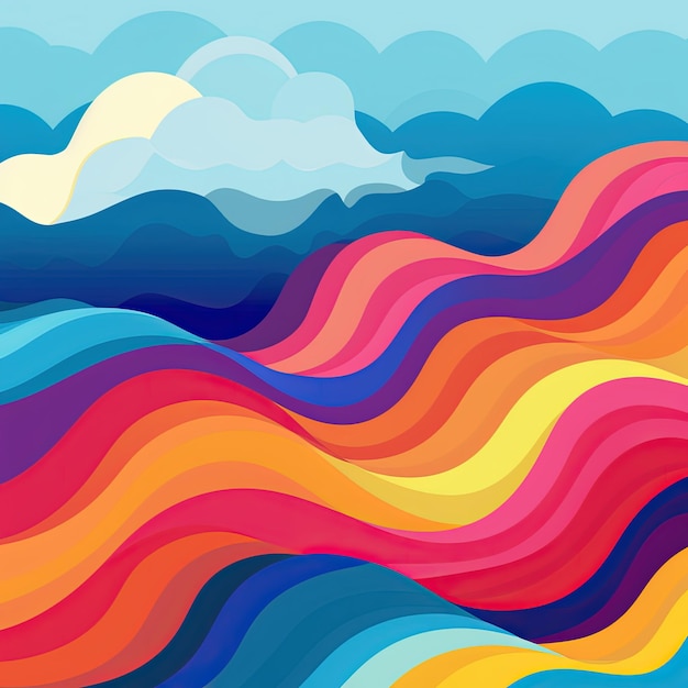 Regenbogenfarbener Hintergrund mit Wellen dunkelblauen und blauen Flachfarben