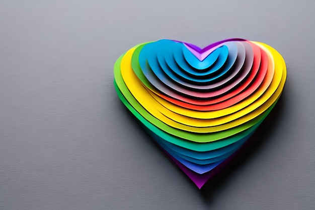 Regenbogenfarbenes Papier, das in der Form des Liebesherzens ausgeschnitten ist Papierkunst-Regenbogen-Herzhintergrund mit 3D-Effekt Herzform in lebendigen Farben, Vektorgrafik