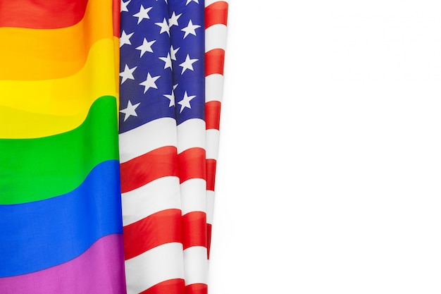 Regenbogenflagge des Stolzes und der USA-Flagge