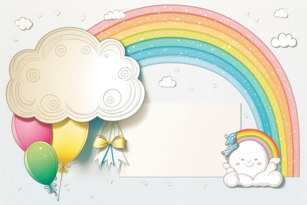 Foto regenbogenhintergrund-babypartyhandzeichnungs-kopierraummodell