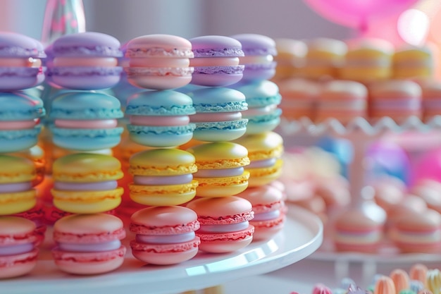 Regenbogenmacarons auf einem Dessert-Tisch