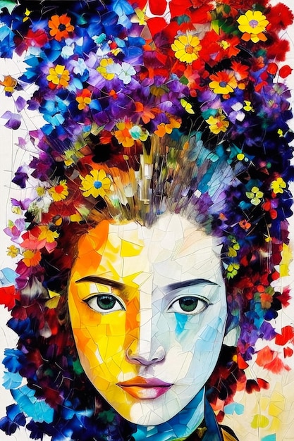 Regenbogenporträt einer Frau mit explodierenden Regenbogenfarben