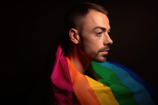 Regenbogenporträt eines schwulen Mannes im Studio, erstellt mit generativer KI