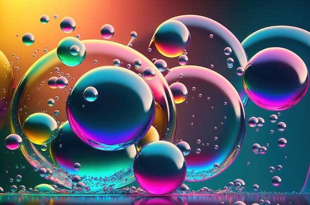 Regenbogenseifenblasen Mehrfarbige Glaskugeln Heller abstrakter Hintergrund 3D-Rendering Generative KI