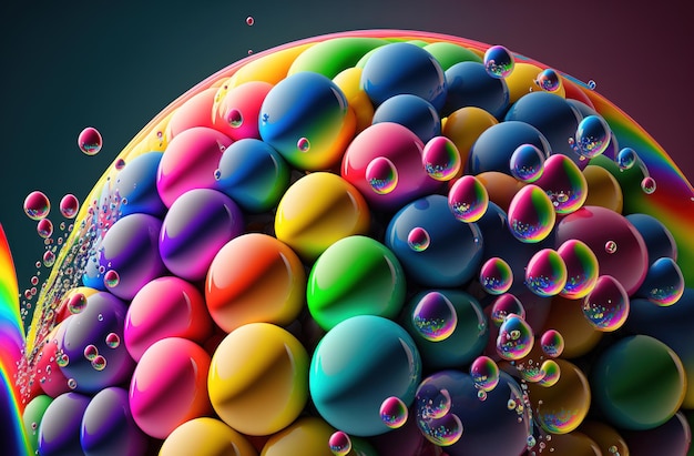 Regenbogenseifenblasen Mehrfarbige Glaskugeln Heller abstrakter Hintergrund 3D-Rendering Generative KI