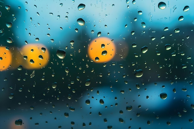 Regendropfen auf Glas mit Bokeh-Hintergrundabstraktem Hintergrund