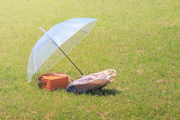 Regenschirm auf dem Rasen im Park