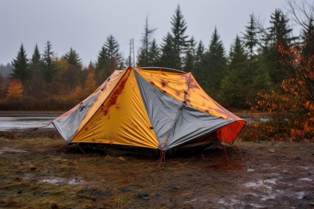 Regenschutz wird über ein Zelt gespannt, um vor den Elementen zu schützen, die mit generativer KI erzeugt werden