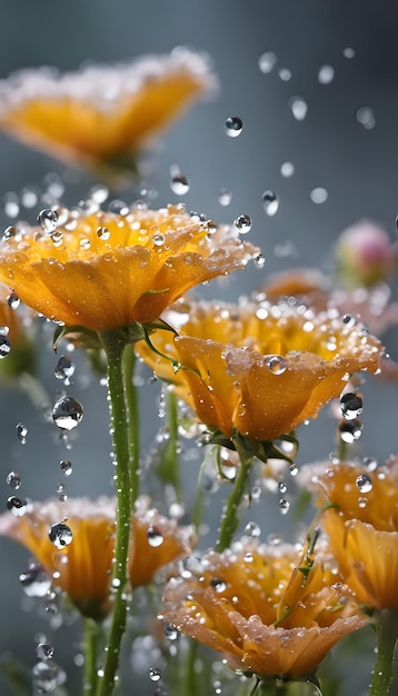 Regentropfen auf Blumen aus nächster Nähe