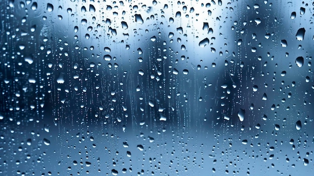 Regentropfen auf dem Fenster Blauton