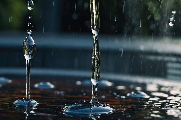 Regentropfen auf einem Brunnen