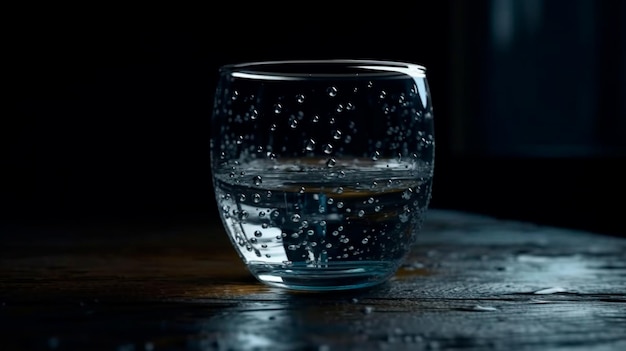Regentropfen auf einem Glas mit dunklem Hintergrund Generative KI
