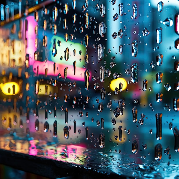 Regentropfen auf einer Fensterglasstadt und Verkehr