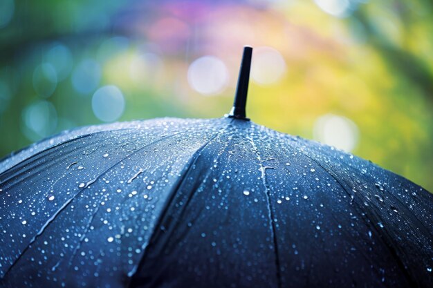 Foto regentropfen auf farbigen regenschirmen an einem heftigen regnerischen tag in naher nähe