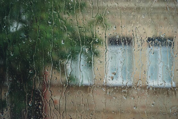 Regentropfen auf Fensterglas Nahaufnahme Hintergrund