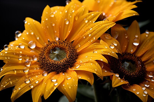 Regentropfen auf Sonnenblumen erfrischen die Schönheit