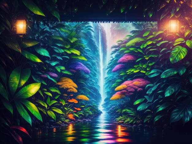 Regenwald-Hintergrund, kaleidoskopischer dunkler nautischer Tintenstrahldruck