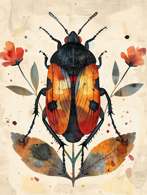Foto regenwald-insekten mit strukturierten blättern und blütenblättern in der illustration trend-hintergrunddekor