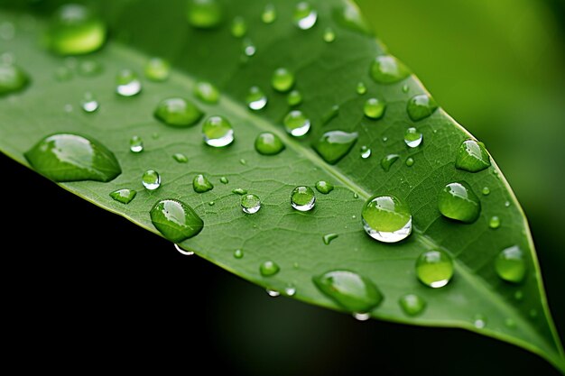 Regenwasser auf einem grünen Blatt-Makro