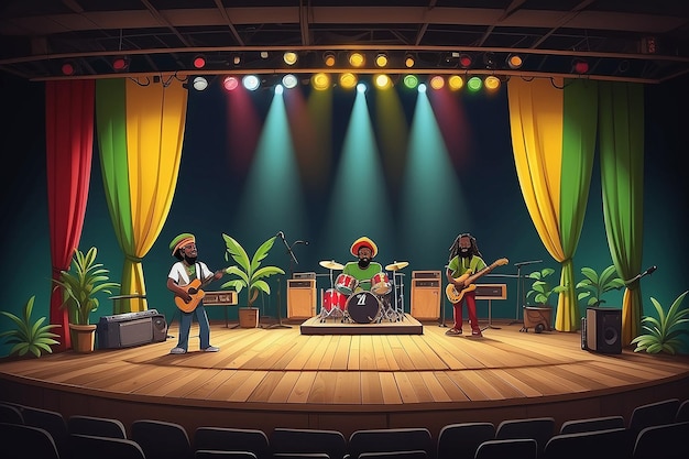 Reggae Rhythms CartoonStyle Stage com a banda LaidBack