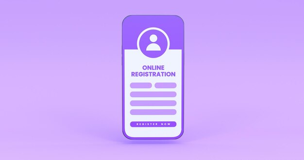 registro en línea en fondo púrpura renderizado en 3D