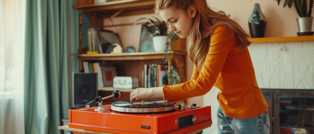 Foto regresando el tiempo la adolescente moderna abrazando las vibraciones retro