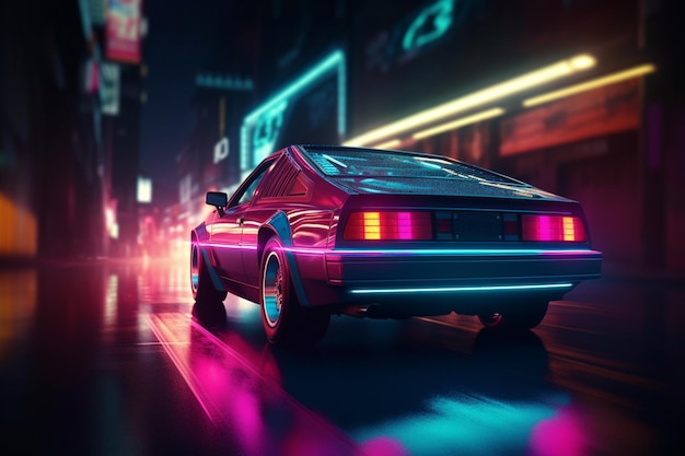 Regreso al futuro coche delorean en la noche.