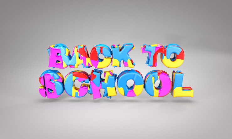 Foto regreso a la escuela, concepto colorido - representación 3d, ilustración 3d