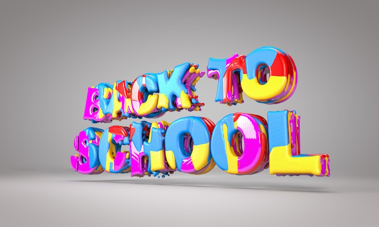 Foto regreso a la escuela, concepto colorido - representación 3d, ilustración 3d