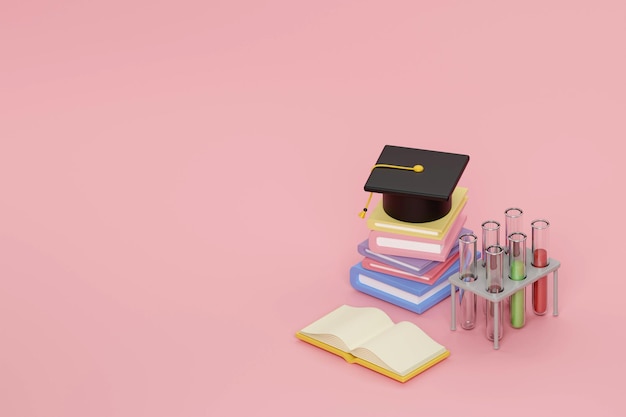 Regreso a la escuela educación fondo concepto escuela accesorios y artículos 3D Render ilustración