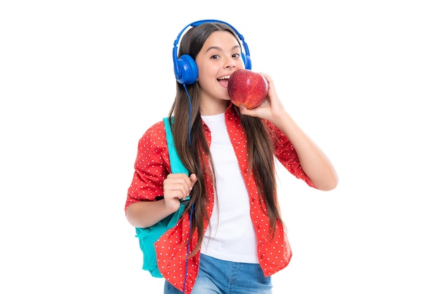 Regreso a la escuela Longitud total de colegiala adolescente con mochila espera aplle listo para aprender Escuela