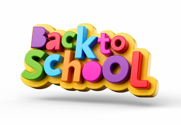 Foto regreso a la escuela sobre fondo blanco letras de plástico de colores para niños ilustración 3d