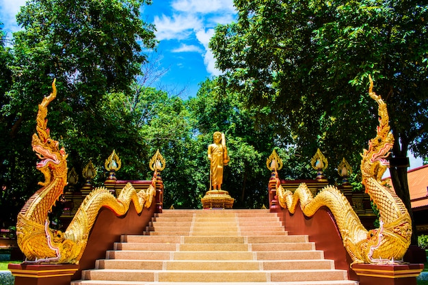 Foto rei das escadas dos nagas (serpente) e phra sivali em wat ratchakirihirunyaram, phitsanulok, tailândia. dragão cuspiu artes de serpentes.