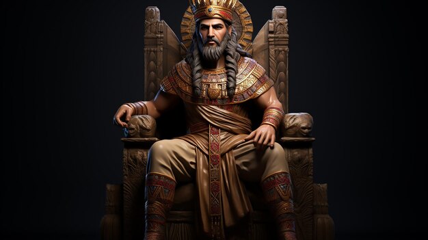 Rei gigante de estilo assírio sentado em seu trono
