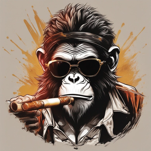 Rei macaco legal usando óculos escuros com design moderno de camiseta