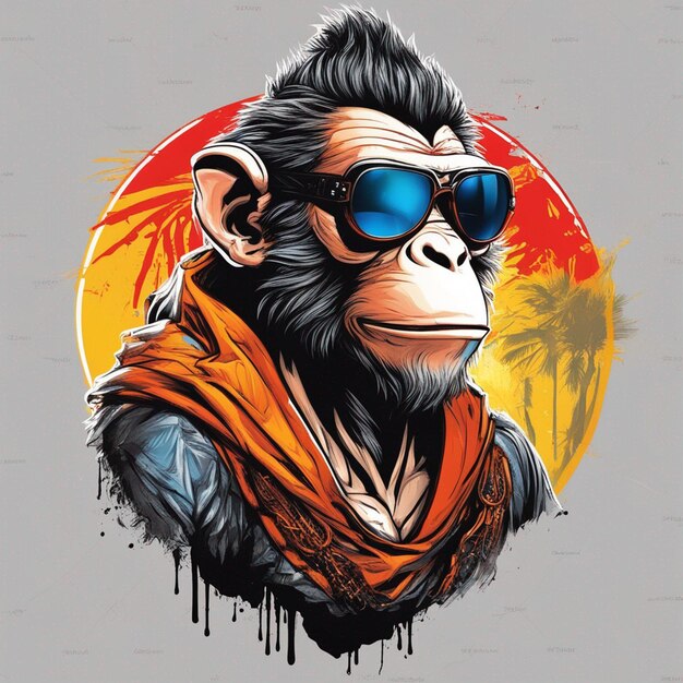 Rei macaco legal usando óculos escuros com design moderno de camiseta