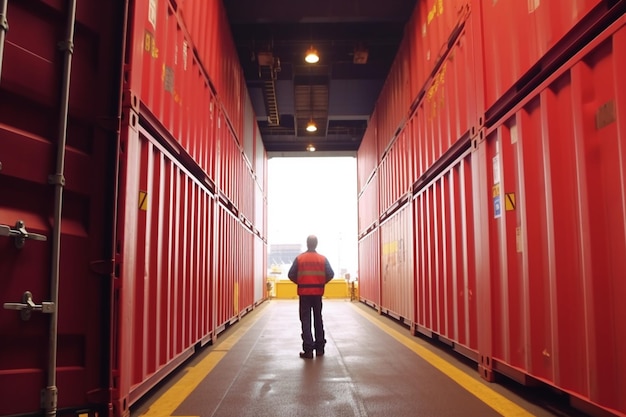 Reibungsloser Frachtumschlag. Der Vorarbeiter überwacht die Containerverladung auf dem Frachtschiff