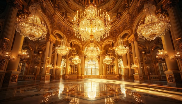 Foto reich der königlichen extravaganz erkunden sie das innere des strahlenden goldenen palastes