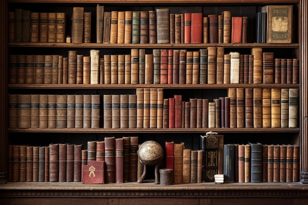 Reichhaltige Sammlung antiker Bücher auf Holzregalen