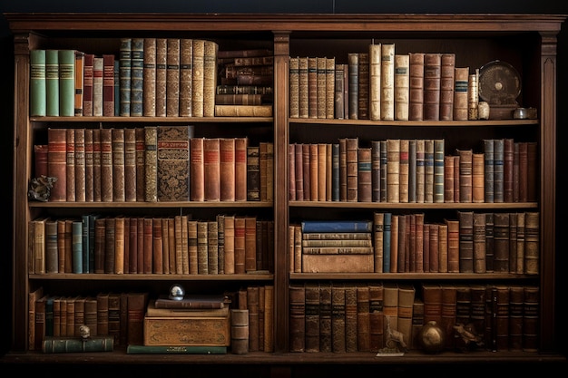 Reichhaltige Sammlung antiker Bücher auf Holzregalen