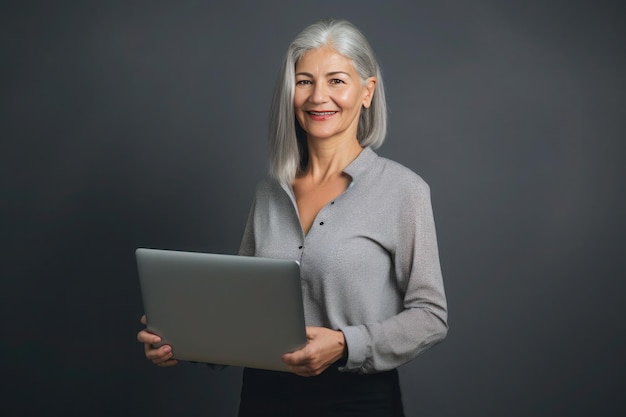 Reife ältere Geschäftsfrau mit Laptop-KI generiert