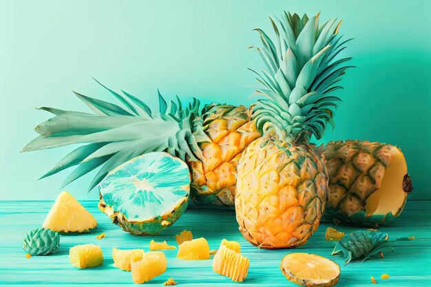 Reife Ananas und Strandlebensstilobjekte Generative Ai