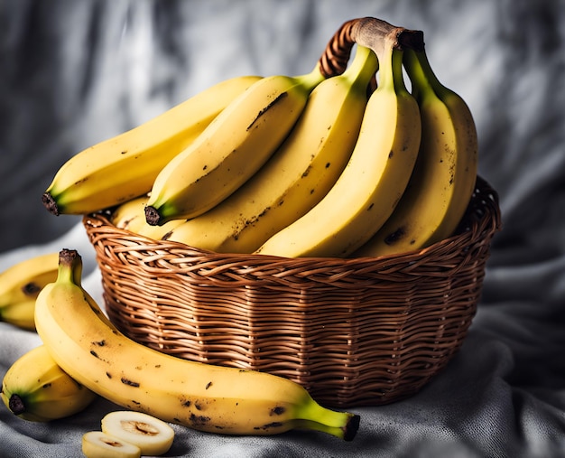 Reife, appetitanregende Banane in einem überfüllten Korb