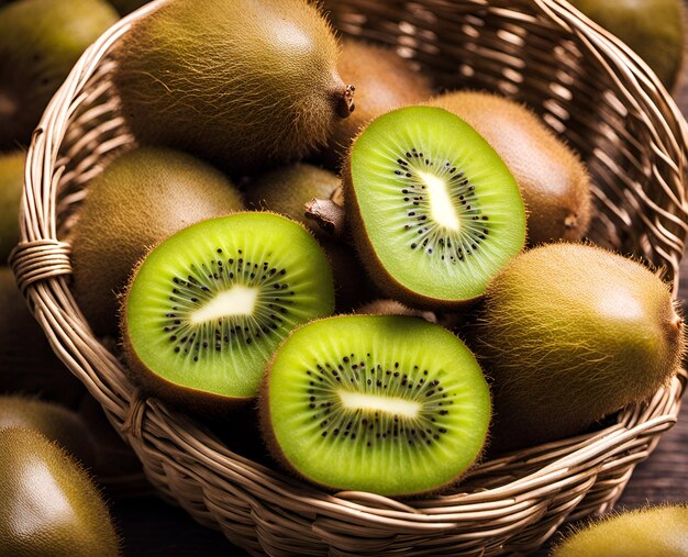 Reife, appetitanregende Kiwis in einem überfüllten Korb