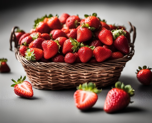 Reife, appetitliche Erdbeerbeeren in einem überfüllten Korb