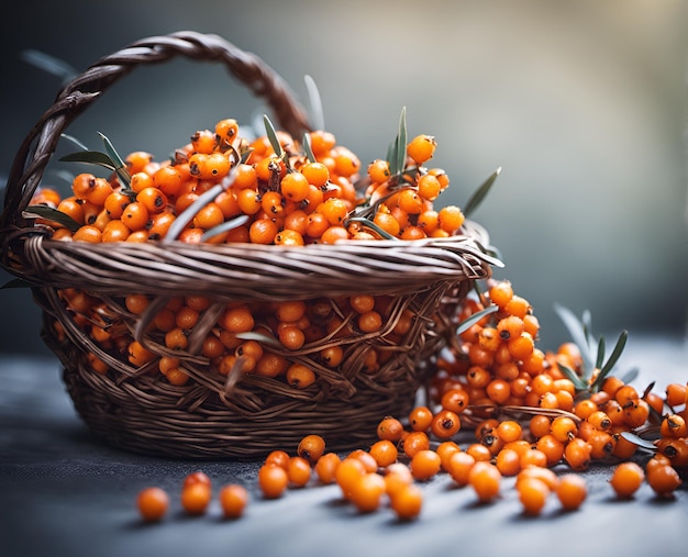 Reife, appetitliche Seebrotbeeren in einem überfüllten Korb