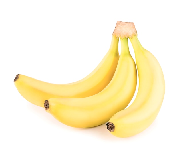 Reife Bananen auf einem weißen Hintergrund. Gelbe Banane